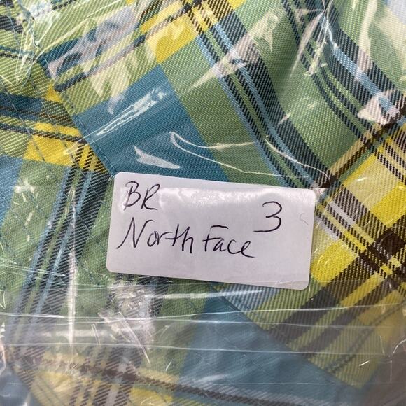 The North Face Reversible Bucket Hat Girls One Size Blue Yellow Plaid UPF30 Sun - Picture 7 of 7